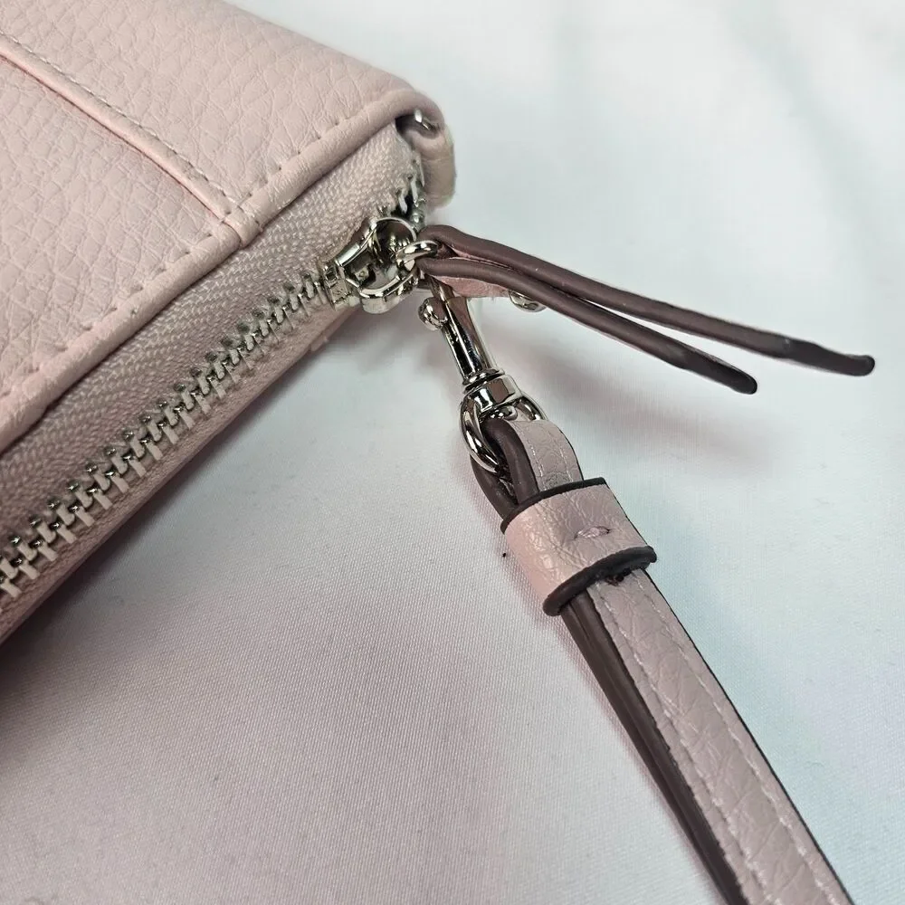 Anne Klein Blush Pink Zip Around Wristlet Wallet Clutch Organizer Faux Leather